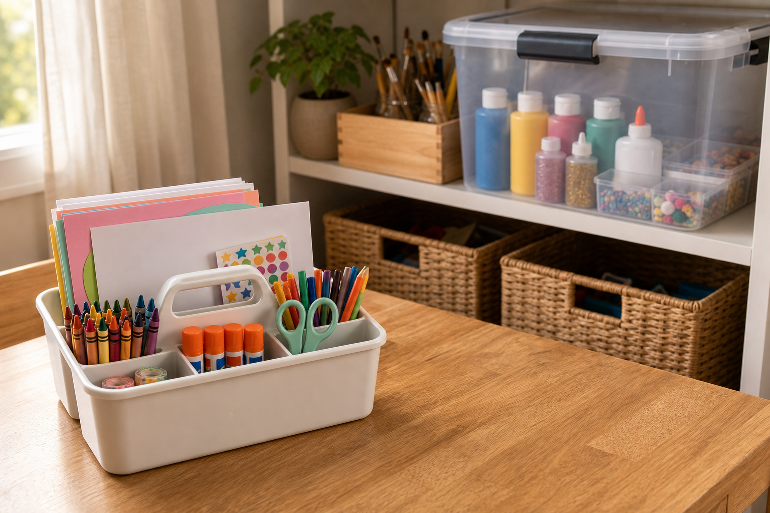 Child-accessible craft supplies separated from parent-controlled supplies