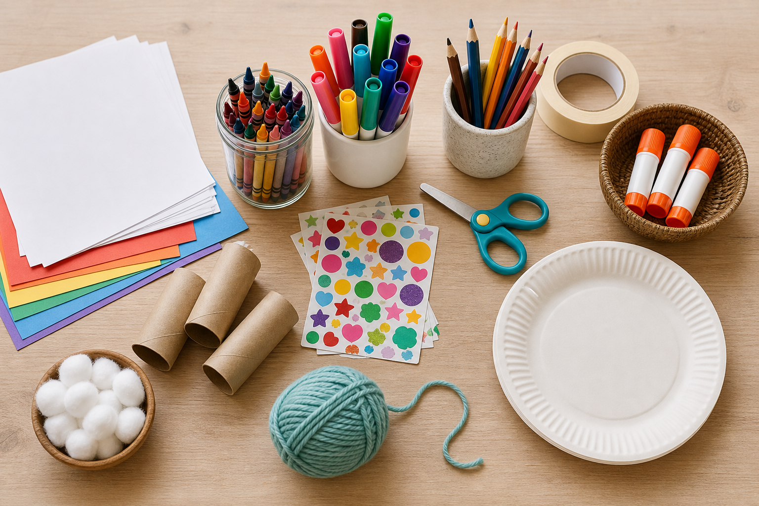 Core kids craft supplies arranged on a table